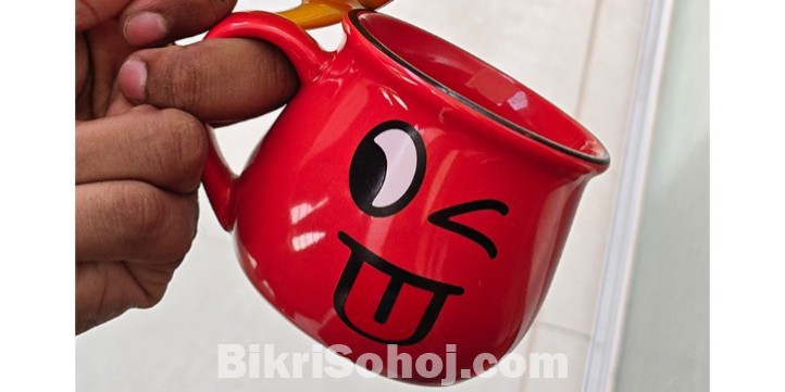 Cute Emoji Ceramic Coffee Mug - 250ml - Red Color